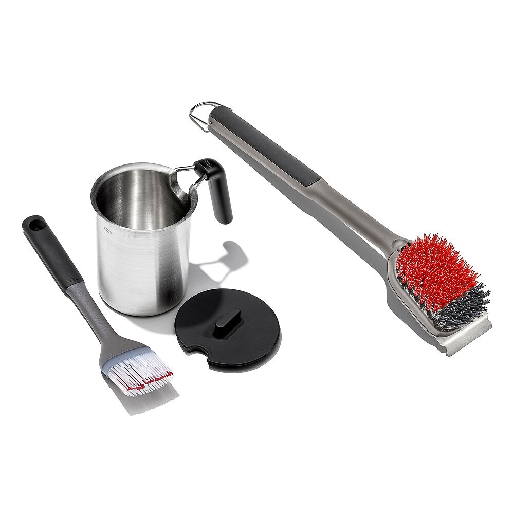 Grilling Basting Pot and Brush Set & Nylon Grill Brush for Cold Cleaning Bundle M3
