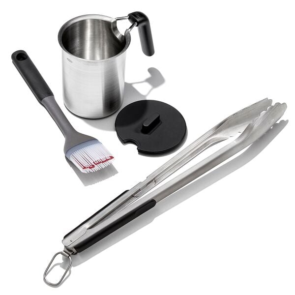 Grilling Basting Pot and Brush Set & Grilling Tongs with Built-In Bottle Opener Bundle Z4