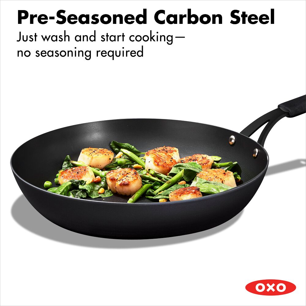OXO Carbon Steel Obsidian Series 12-Inch Frypan with Silicone Sleeve Z4