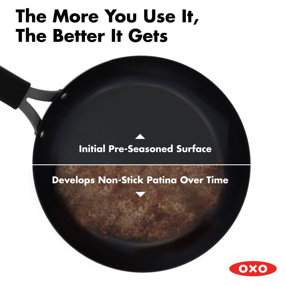 OXO Carbon Steel Obsidian Series 12-Inch Frypan with Silicone Sleeve Z4