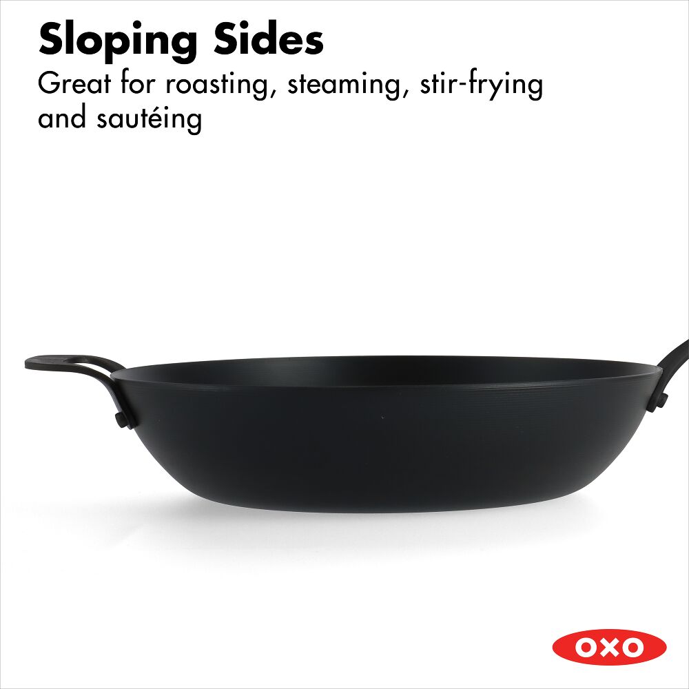 Carbon Steel Obsidian Series 12-Inch Wok with Silicone Sleeve K9