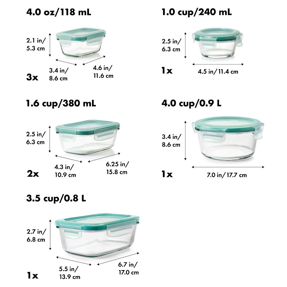 16 Piece Glass Smart Seal Everyday Container Set T1