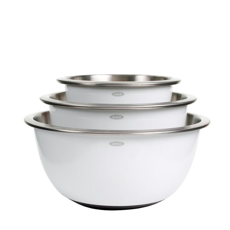 3-Piece Stainless Steel Mixing Bowl Set - White Y0