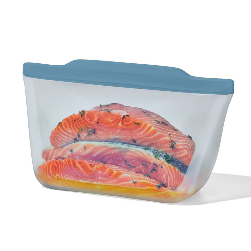 Silicone Reusable Bag  Stand-Up Half Gallon (64 oz) - Ocean Blue Q7
