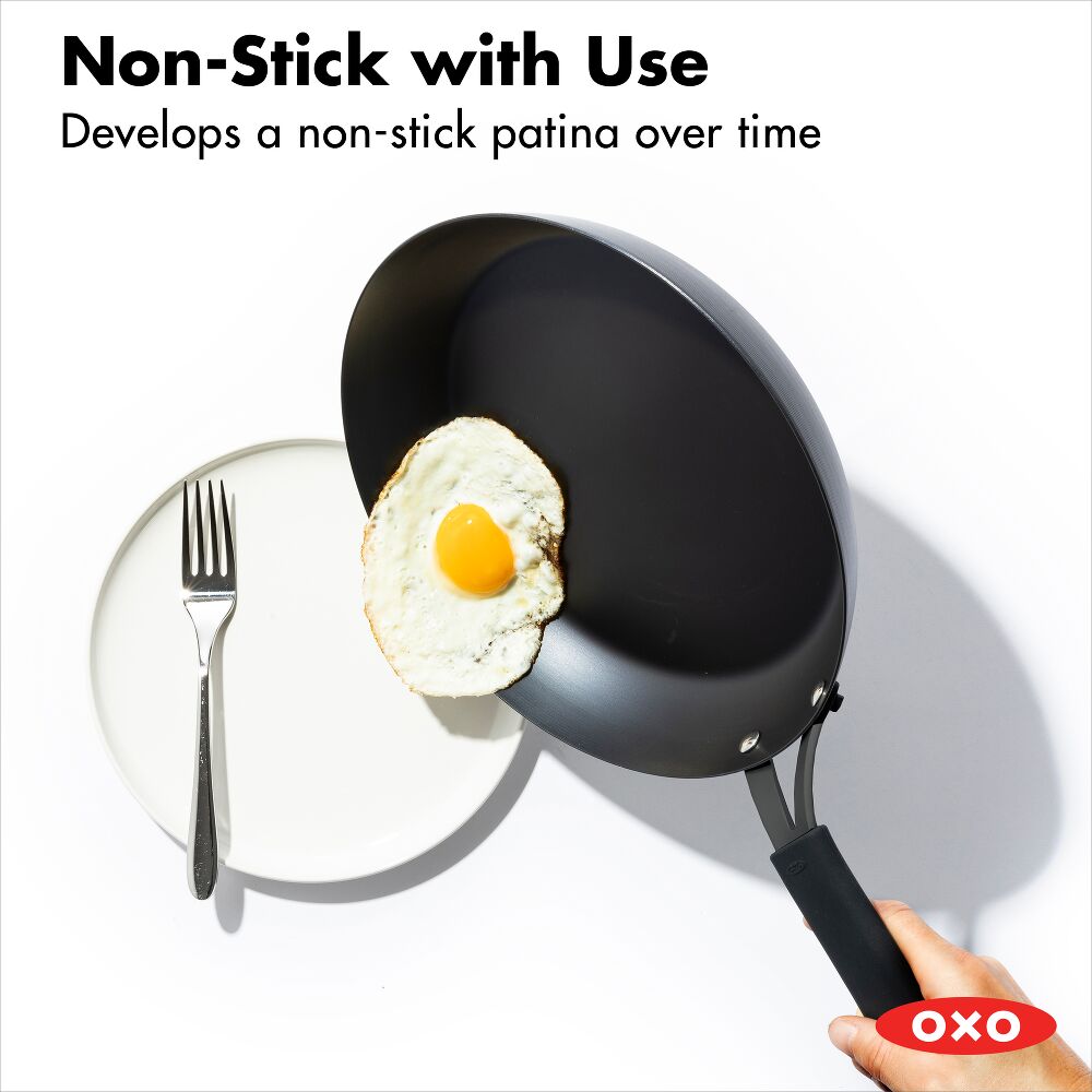 OXO Carbon Steel Obsidian Series 12-Inch Frypan with Silicone Sleeve Z4