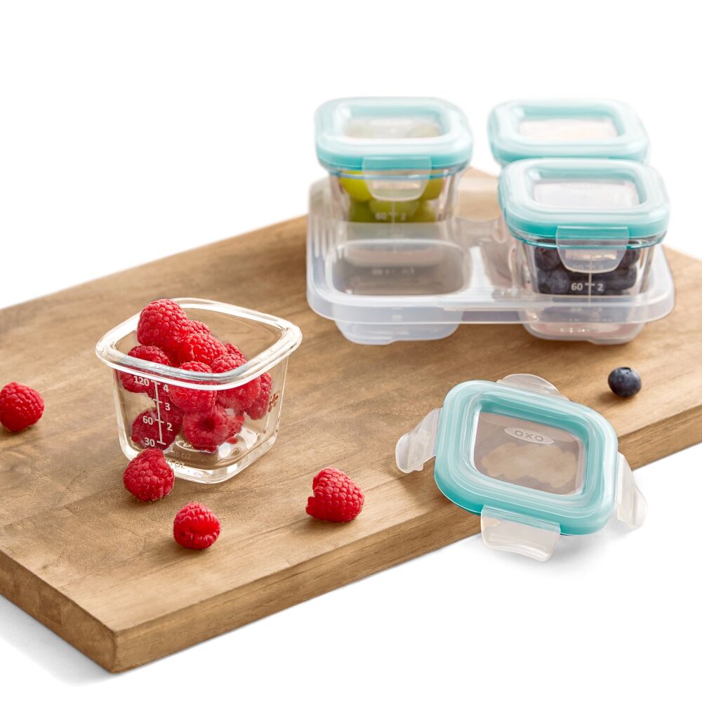 Baby Blocks Glass Food Storage Containers 4 Oz - Tot Teal I8