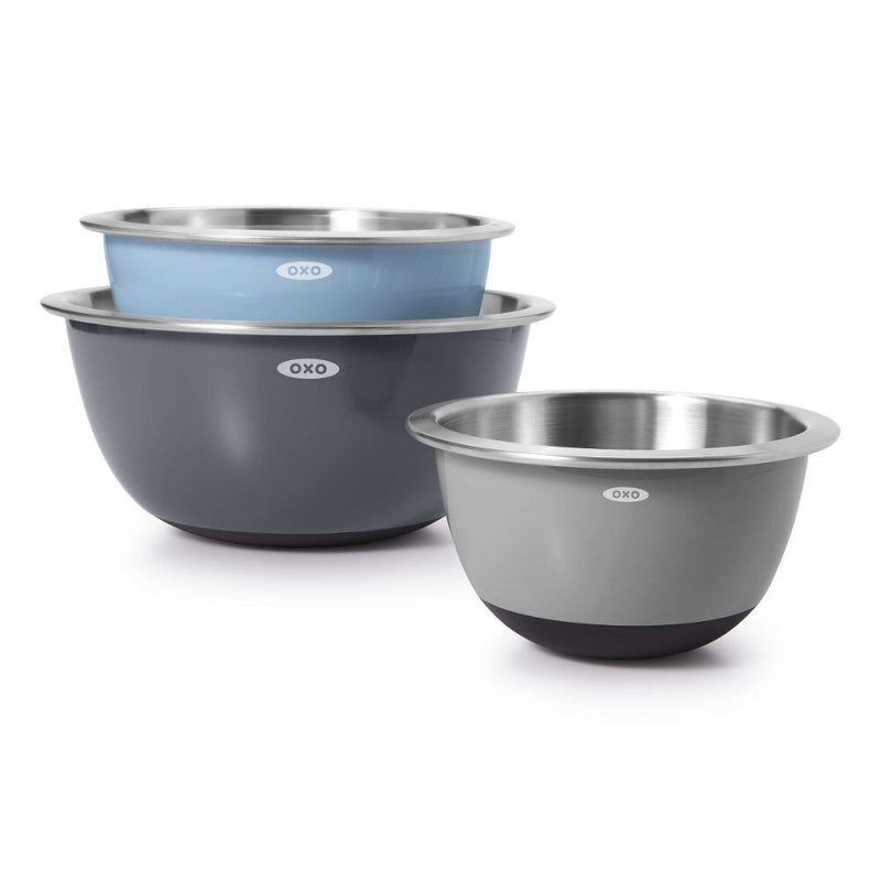 3-Piece Stainless Steel Mixing Bowl Set - Blue/Gray F6