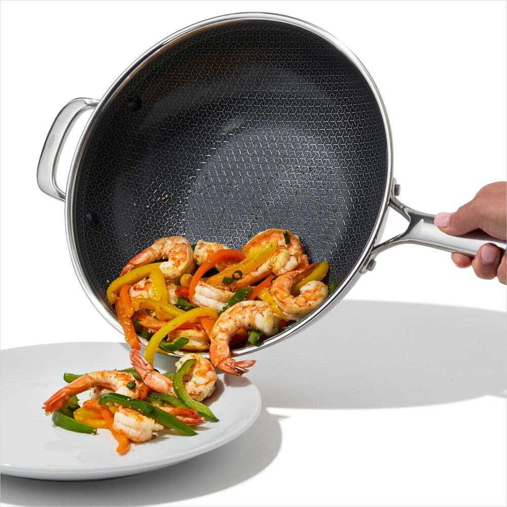 Trident Hybrid Non-Stick Stainless Steel 5 Qt Wok with Lid U1