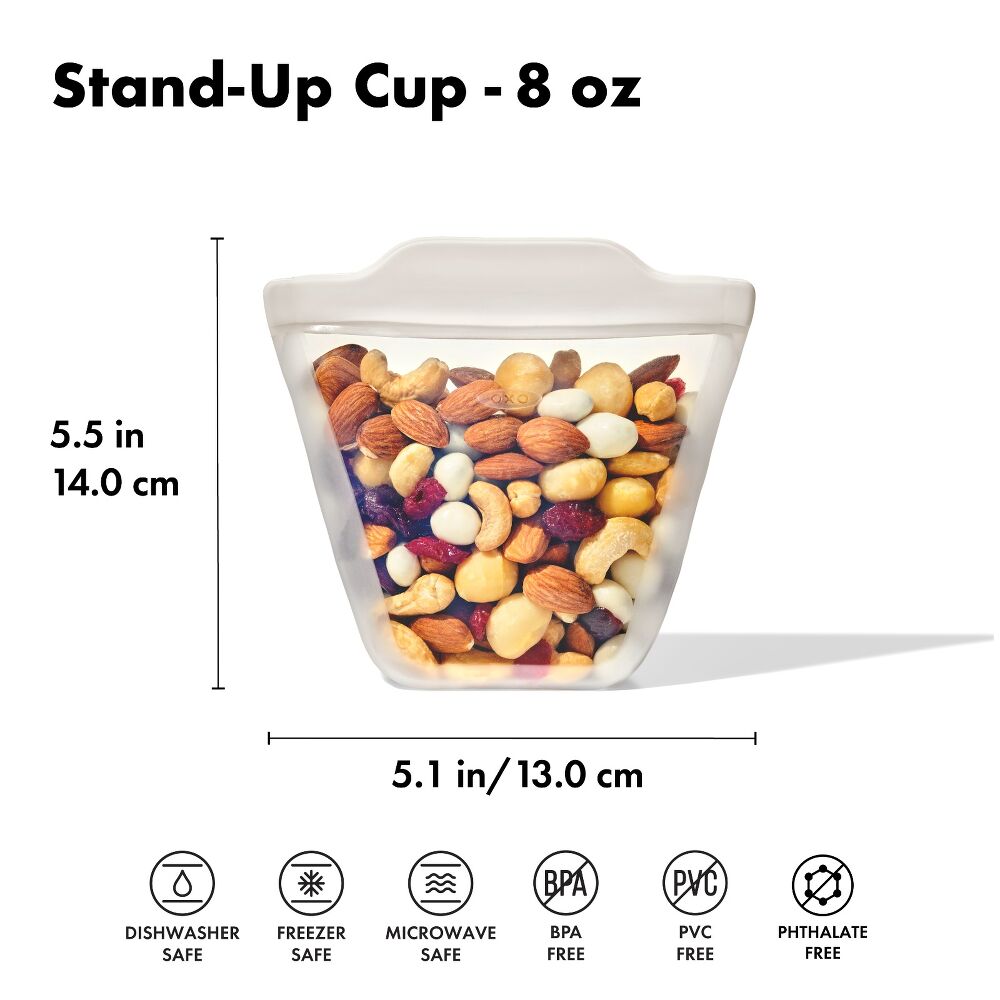 Silicone Reusable Bag - Stand-Up Cup (8 oz) - Oat X7