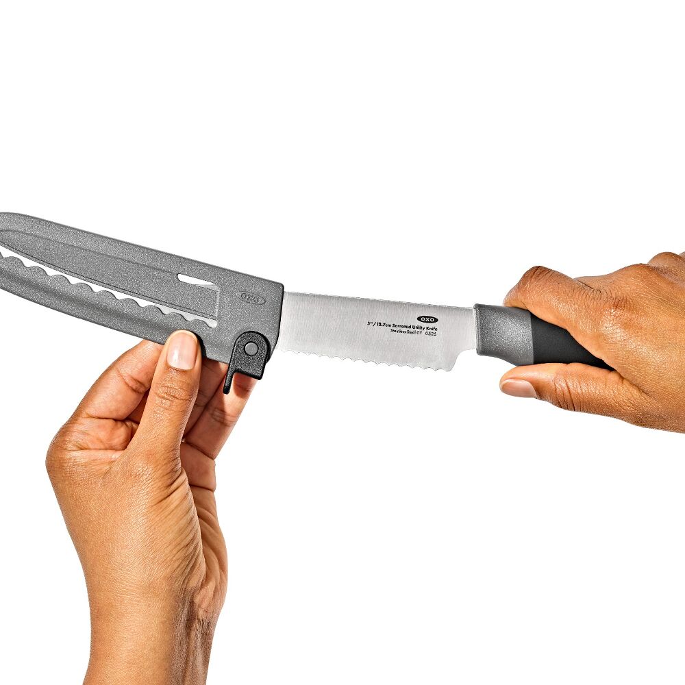 5 in Serrated Utility Knife with Locking Sheath K0