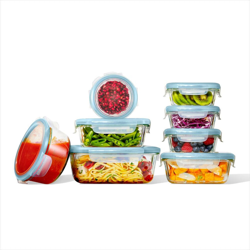 16-Piece Smart Seal Glass Everyday Container Set - Arctic Blue D0