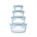 8-Piece Smart Seal Glass Round Container Set - Arctic Blue Q9